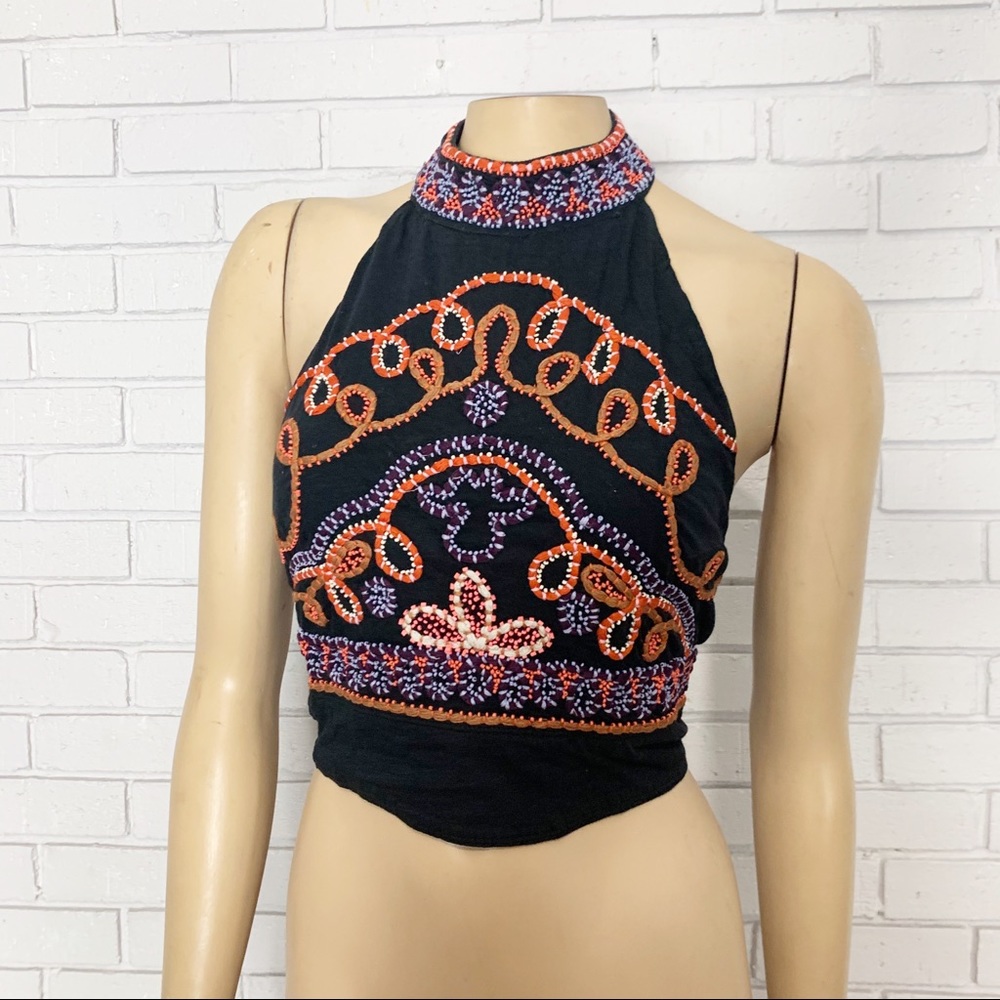Free People Goa Embroidered Crop Top Beaded Top